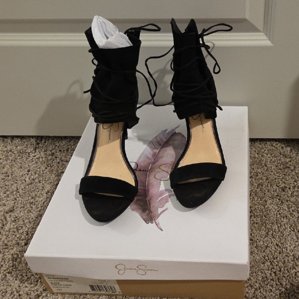 Jessica Simpson Black Lace-Up Heels
